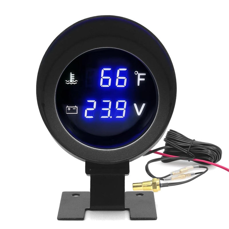 BLLYOGU 2-in-1 Water Temperature & Voltage Gauge Set - 2” 52mm Digital Blue LED Display for 12V/24V Cars - Image 1